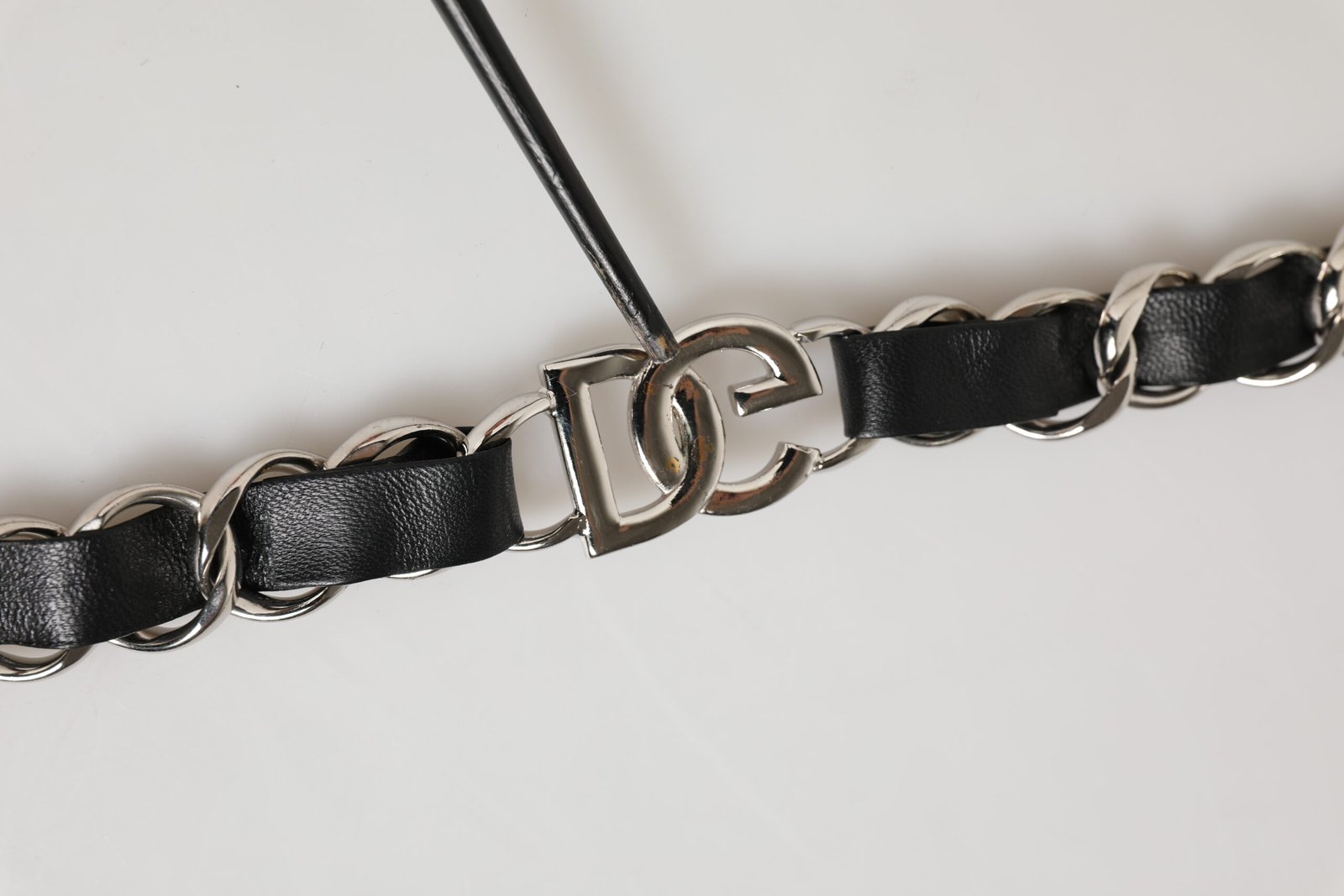 Black Leather Silver Chain Bag Accessory Shoulder Strap - Image 4