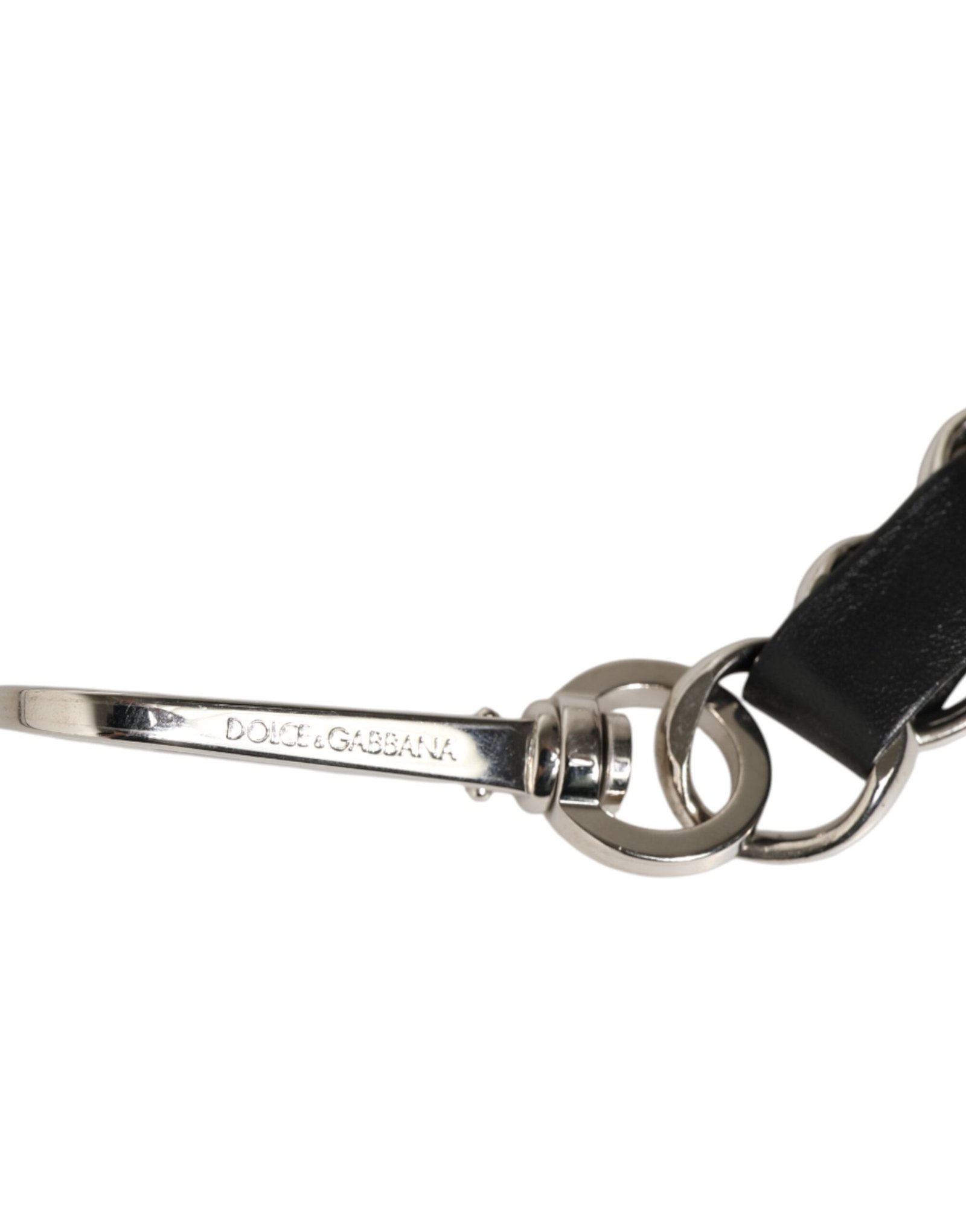 Black Leather Silver Chain Bag Accessory Shoulder Strap - Image 5