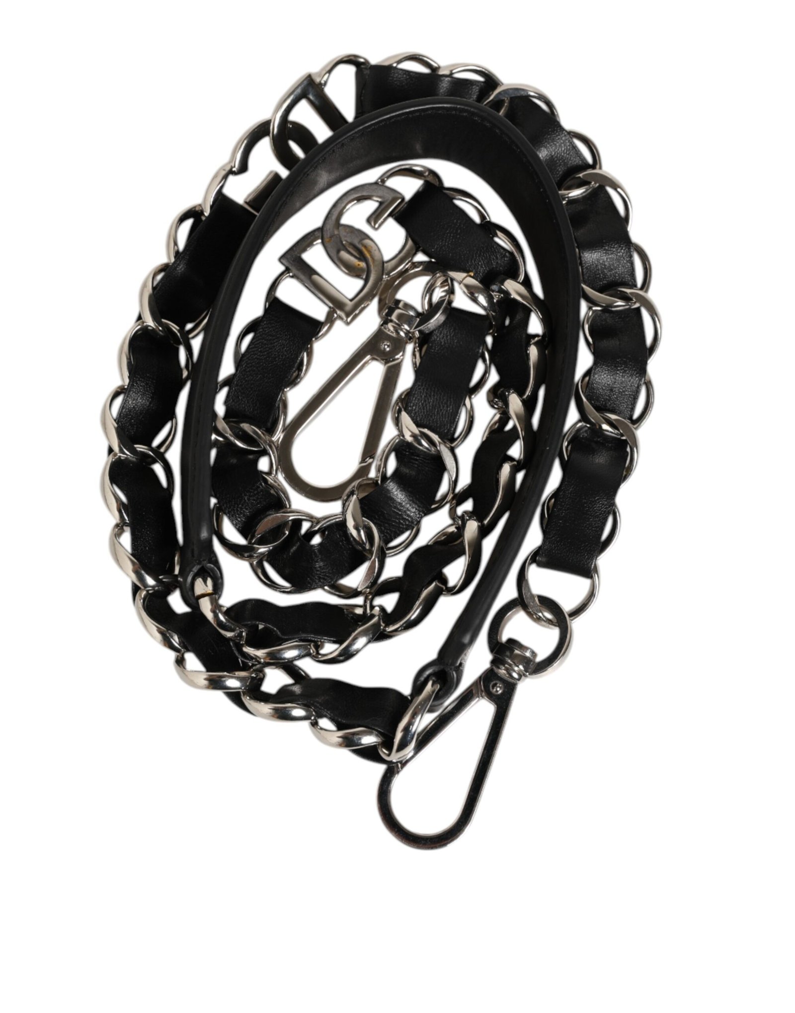 Black Leather Silver Chain Bag Accessory Shoulder Strap - Image 6