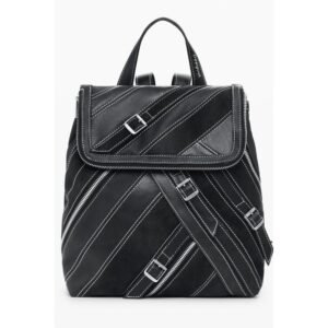 Black Polyurethane Women Backpack