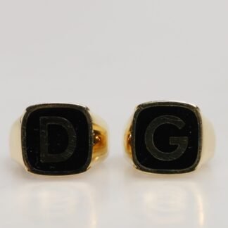 Gold-Tone Real Brass Black Enamel "DG" Adjustable Rings