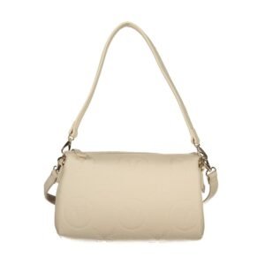 Beige Polyurethane Women Bag
